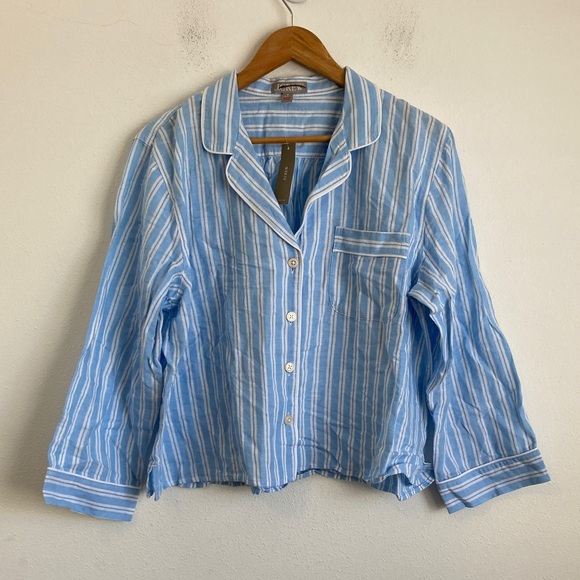 J Crew Blue Striped Pajama Top Womens Medium Blue - Picture 1 of 4